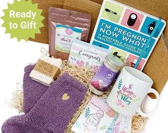 New Mom Gift Basket, 8Pcs Pregnancy Gift Box for First Time Moms, New Mom Care Package, Expecting Mom Gift with Herbal Tea, Mug, Planner