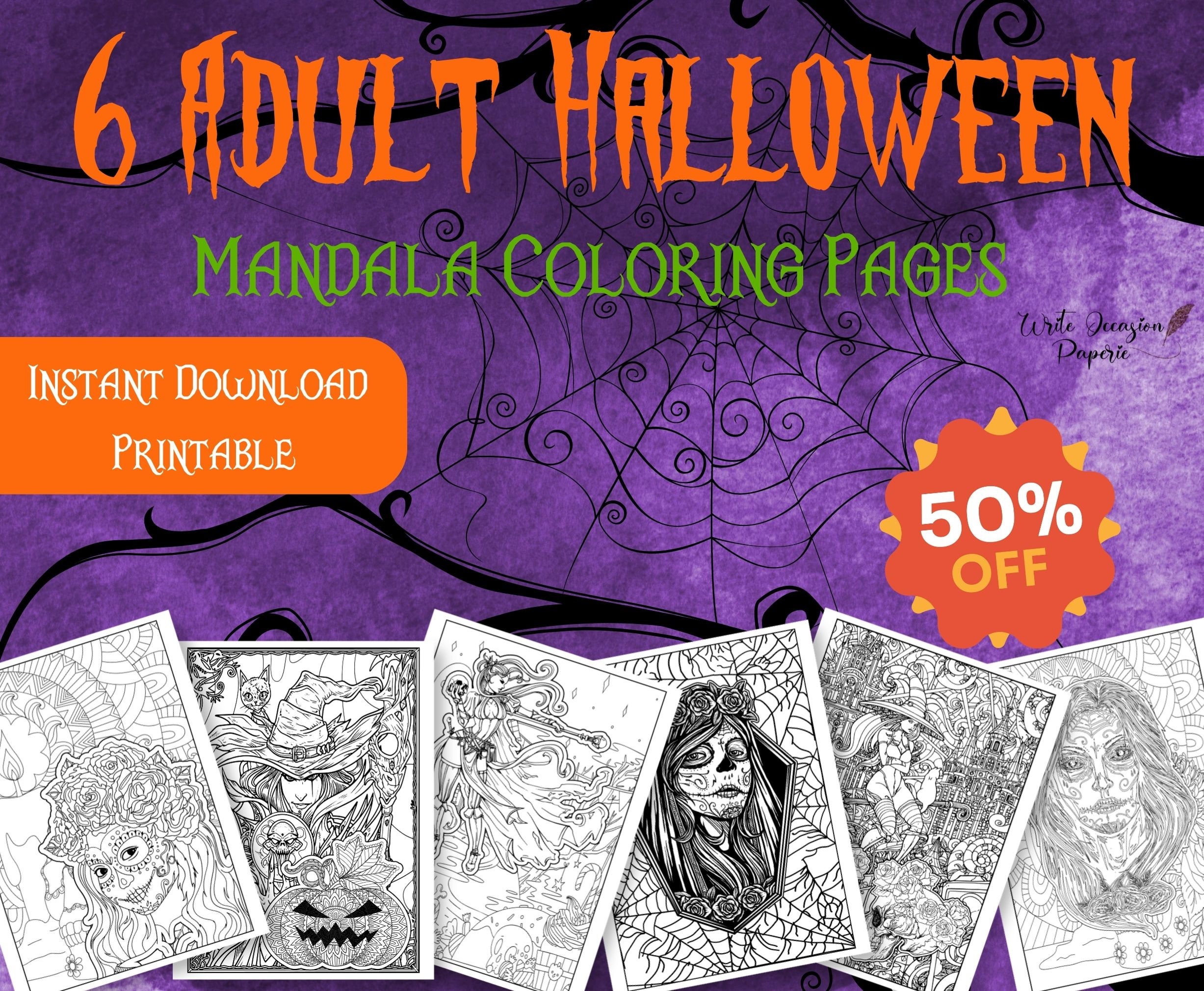 Halloween Adult Mandala Coloring Pages Instant Download - Etsy
