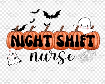 Enfermeira do turno da noite Halloween SVG PNG com fantasmas de abóboras, download digital da enfermeira do Halloween, design da enfermeira Cricut, enfermeira noturna do Halloween