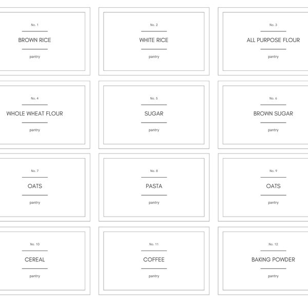 Minimalistische voorraadkastlabels, downloadbare voorraadkastlabels, direct downloaden, witte voorraadkastlabels, afdrukbare voorraadkastlabels