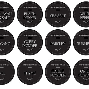 Minimalist Black Spice Labels, Circular Spice Labels, 36 Spice Labels, Digital Download, Custom Labels