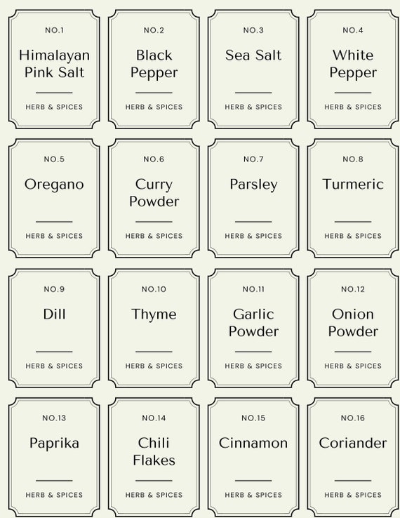 Custom Spice Jar Labels - Bowfin Printworks - List of Spices