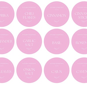 Etiquetas minimalistas de especias rosas, descarga digital, etiquetas de especias personalizadas, etiquetas de círculo rosa, descarga instantánea