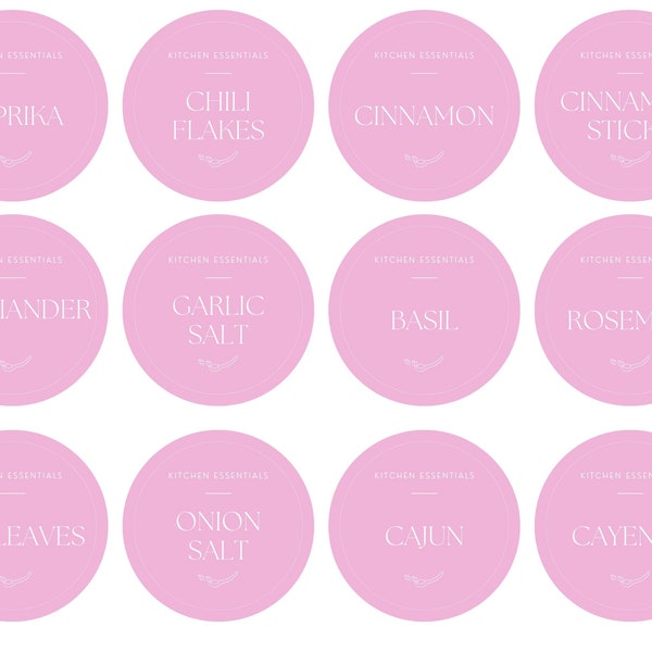 Minimalist Pink Spice Labels, Digital Download, Custom Spice Labels, Pink Circle Labels, Instant Download