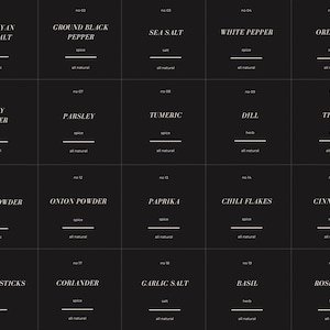Black Modern Minimalist Spice Labels, Printable Spice Labels, Instant Download **MULTIPLE FONTS** Jar Labels