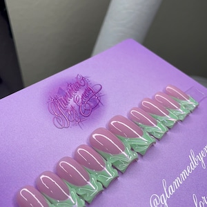 Iridescent Mermaid Square Press On Nails, 3D Chrome Accents