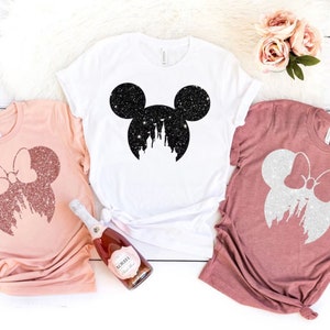 Disney Family Shirt,Disney Shirt for Women,Disney Ear Shirt,Disney Mickey Silhouette Shirt,Tshirt for Kids Disney Glitter Minnie Shirt