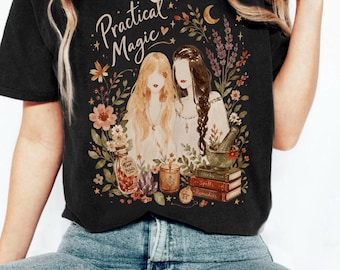 Maglione magico pratico, maglietta da strega per lei, regalo retrò di Halloween, regalo per la stagione spettrale, regalo da strega, felpa oversize vintage da film,
