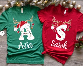 Maglietta con nome di Natale per la famiglia, maglietta di Natale con monogramma per la famiglia, maglietta di Natale personalizzata per la famiglia, maglietta di Natale per la famiglia 2024, vacanza