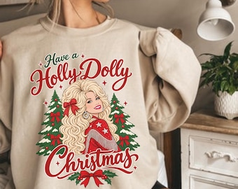 Maglietta natalizia "Have A Holly Dolly", maglietta di Dolly Parton, maglietta di musica country, maglione natalizio "Have a Holly Dolly", maglione di Dolly Parton