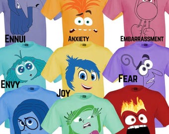 Inside out group shirts, Joy Anger Sadness faces Halloween Costume Christmas , Birthday Characters ,Game Theme vacation matching tshirt