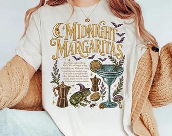 Maglietta Vintage Midnight Margaritas, Maglietta Practical Magic, Maglietta Retro Halloween Movie, Maglietta Tequila per ragazze, Regalo per la stagione spettrale, Maglietta da strega