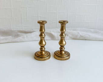 Pair of Vintage Brass Candlesticks, Small Solid Brass Candle Holders, Birthday Candles Candlestick Holder, Set 2 Candle Holder, Mantle Decor