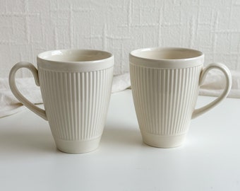 Pair of Wedgwood Windsor Mugs, Vintage Creamware White Mug, Ribbed Minimalist Mugs, Wedgwood Pottery England, Gifts for Vintage Lover Couple