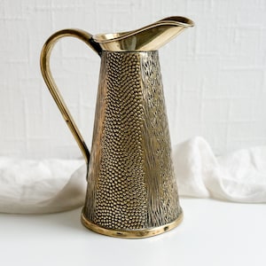 Antique Brass Tall Jug, German Brass Water Pitcher, Vintage Metal Embossed Jug Vase, GBN Bavaria Kitchenalia, Kitchen Shelf Decor Styling