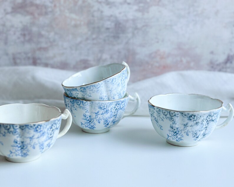 Antique Cups, Saucers and Tea Plates, Vintage Tea Cups, Blue and White