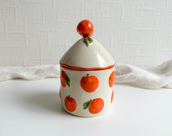 Vintage Marmalade Jar with Lid, 1980s Jam Lidded Canister with Orange Design, Preserve Jam Jelly Ceramic Pot, Retro Cottage Core Style