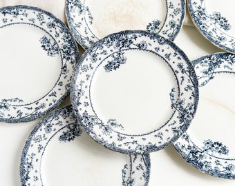 Rare assiettes à dessert Doulton Burslem antiques, assiette antique de 7" modèle ALBERT, porcelaine bleue et blanche, assiette de biscuits pour gâteau pâtisserie des années 1800