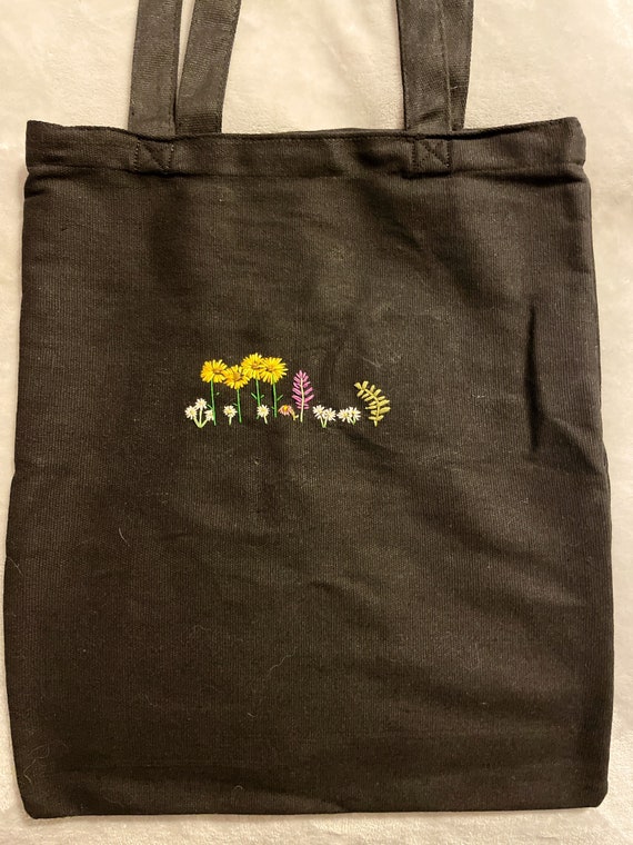Wildflower Embroidered Canvas Bag Etsy