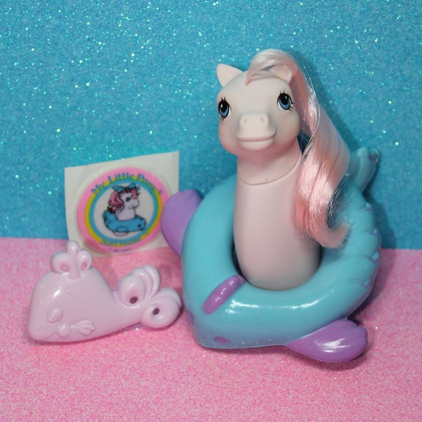 Vintage 1985 My Little Pony Baby Sea Pony "Surf Rider" w/ Fish Floatie / Pink Blue / 1980s 80s / MLP G1 Hasbro / RARE