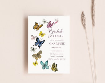 Butterfly Bridal Shower Invitation, EDITABLE TEMPLATE, Printable, Watercolor Butterfly Artwork Invitation Wedding Shower, Paperless Post