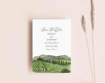 Vineyard Save The Date TEMPLATE, Wine Country Wedding, Winery Wedding, Napa Valley,  Printable, Watercolor Vineyard, Paperless Post, 5x7