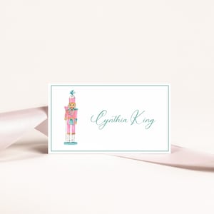 MODELO de cartão de quebra-nozes, cartão de visita para impressão, cartões de visita para eventos de feriados, Natal rosa e verde-azulado, evento de férias, para impressão, 2x3,5