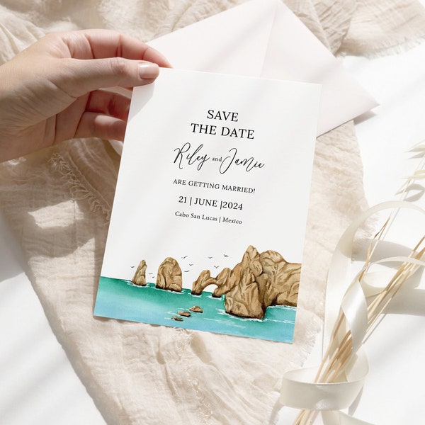Cabo San Lucas Save The Date TEMPLATE, Mexico Wedding, Baja California Save The Date, Printable, Instant Download, Beach Wedding, 5x7