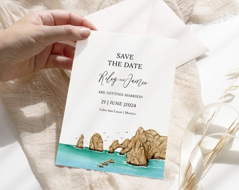 Cabo San Lucas Save The Date Template: Beach Wedding (5x7, Printable)