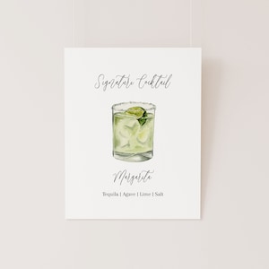Watercolor Margarita Bar Menu Template: Signature Cocktail Sign (8x10) (Digital Download)
