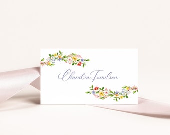 Wildflower Name Card TEMPLATE, Garden Themed, Wedding Place Card, Escort Card Florals, Printable Wedding Name Card