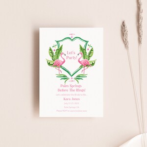 Palm Springs Bachelorette Invitation TEMPLATE, Palm Springs Before The Rings, Watercolor Flamingo Invitation, Bachelorette Printable Invite
