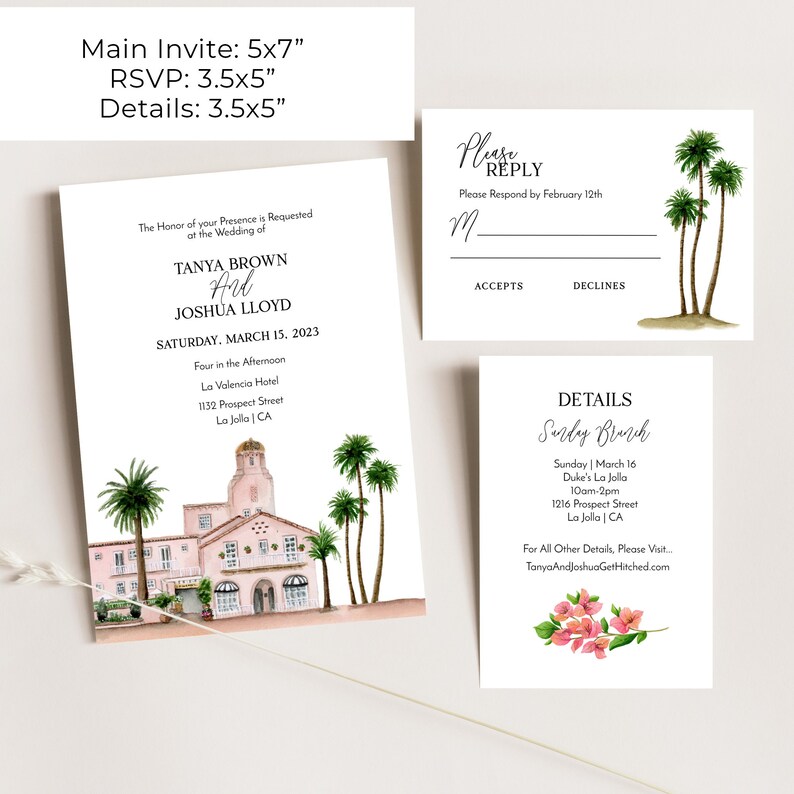 La Valencia Wedding Invitation Template, San Diego Wedding Venue, La Jolla Wedding, La Valencia Hotel, Printable Wedding Invitation image 4