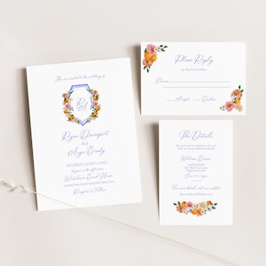 Watercolor Oranges & Flowers Wedding Invitation Suite TEMPLATE (Printable)