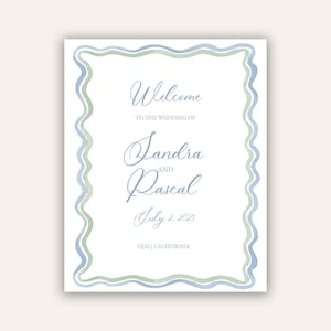 Watercolor Wedding Welcome Sign: Blue & Green Scallop Design (16x20, Printable)