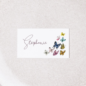 Modèle de carte de lieu papillon, douche nuptiale, mariage, papillons aquarelles, carte de visite imprimable, mariage de printemps, 2x3.5