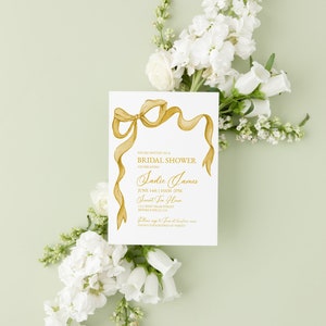 Invito per la festa nuziale con fiocco giallo chiaro, MODELLO MODIFICABILE, stampabile, invito per la festa nuziale con fiocco acquerello, 5x7