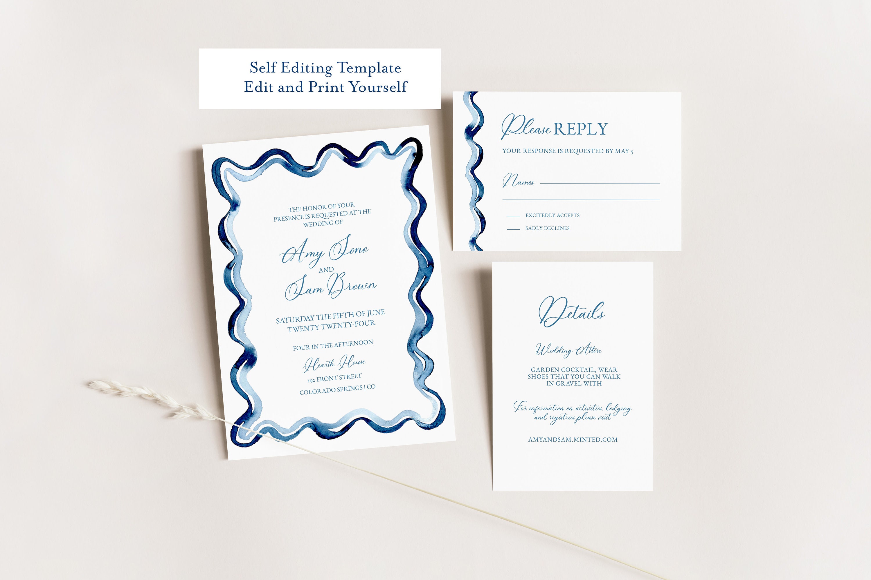 Watercolor Scallop Wedding Invitation TEMPLATE Loopy Etsy
