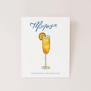 Mimosa Cocktail Signature Cocktail TEMPLATE, Mimosa Sign, Signature Cocktail Bar Sign, Retro, Watercolor Bar Menu, 8x10