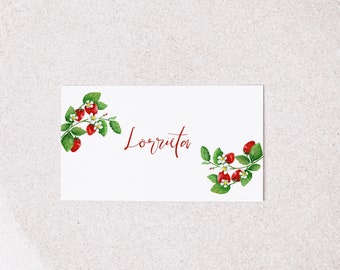 Strawberry Name Card Template, Wedding Place Card, Place card Wedding Template, Instant Download, Printable Wedding Place Card