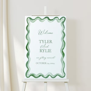 Sage Green Watercolor Wedding Welcome Sign: Scallop Edge (24x36) (Printable)