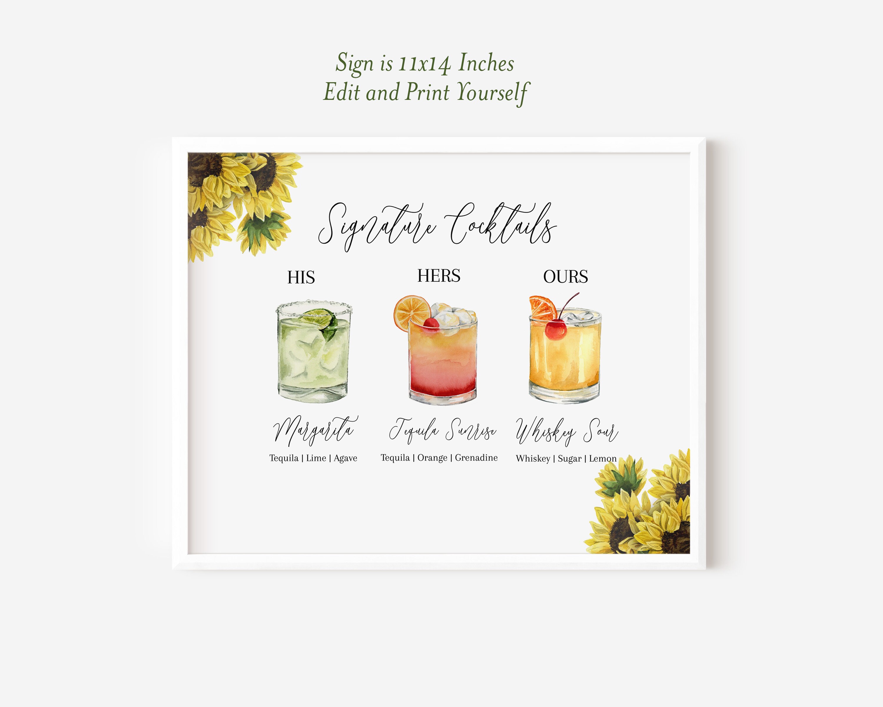 Signature Cocktail TEMPLATE 24 Watercolor Cocktail Options His Hers