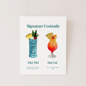 Signature Cocktails Menu, 2 Signature Cocktail Template, Tiki Drink Menu, Printable Cocktail Menu, 8x10 Wedding Bar Menu, Instant Download