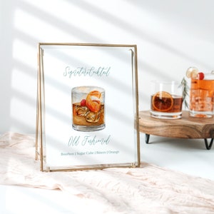 Watercolor Old Fashioned Signature Cocktail Sign, TEMPLATE,  Bourbon Cocktail Sign, Wedding Drink Sign, Old Fashion, Whiskey Cocktail, 8x10