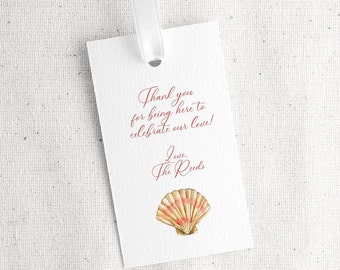 Seashell Gift Tag TEMPLATE, Watercolor frame, Gift tag printable, Wedding Gift Tag, Beachy Wedding Favor Tag, 2x3.5