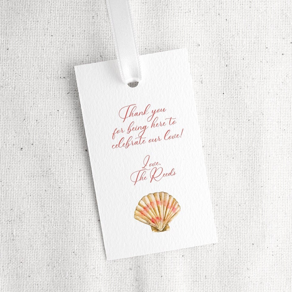 Seashell Gift Tag TEMPLATE, Watercolor Frame, Gift Tag Printable, Wedding Gift Tag, Beachy ...