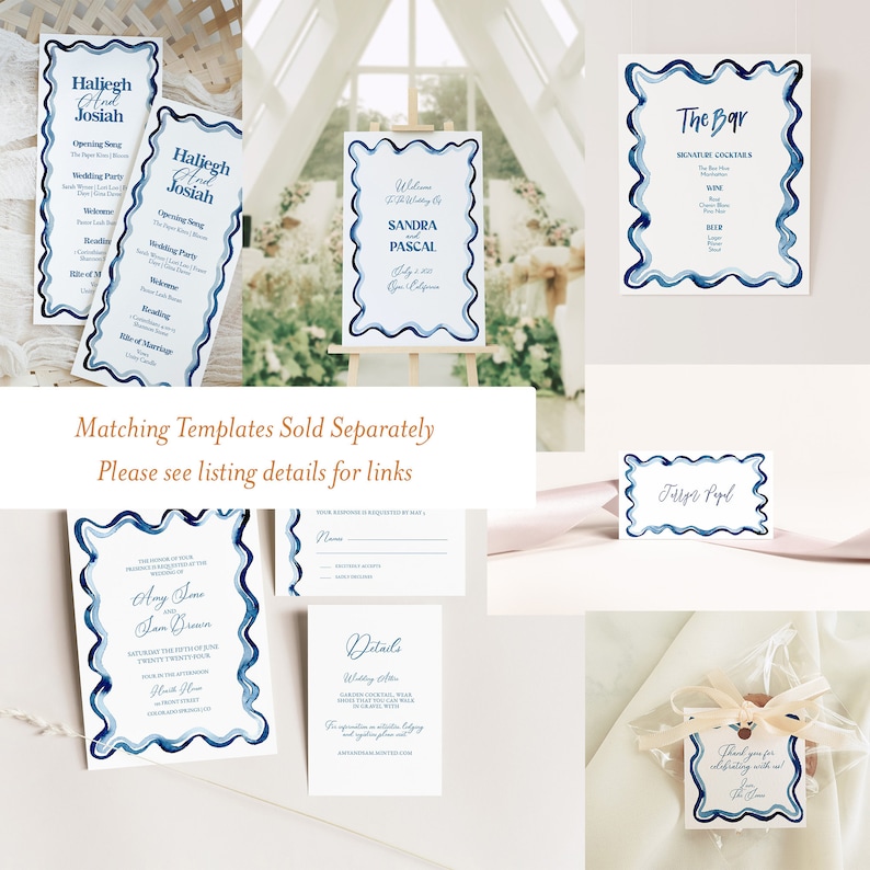 Blue Watercolor Squiggle Welcome Sign, Wavy blue wedding welcome sign design, Printable Welcome Sign, Wedding Sign Template, 24x36 inches image 8