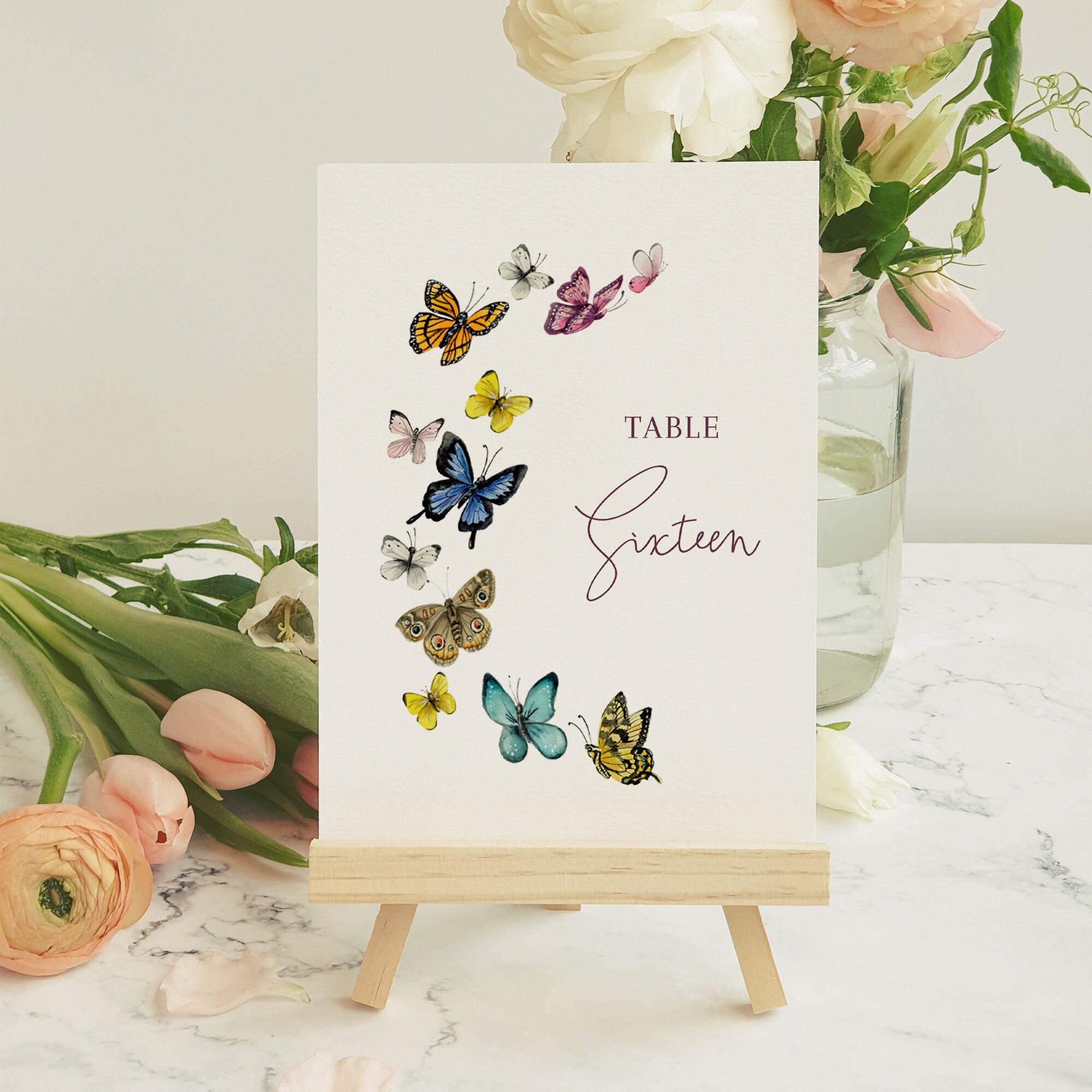 Butterfly Wedding Table Numbers TEMPLATE, 5x7 Table Cards, Butterfly