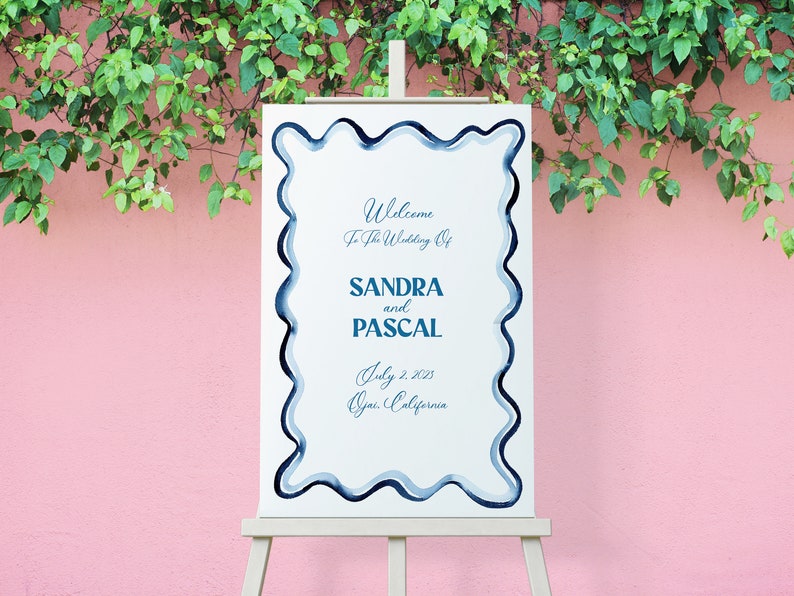 Blue Watercolor Squiggle Welcome Sign, Wavy blue wedding welcome sign design, Printable Welcome Sign, Wedding Sign Template, 24x36 inches image 5