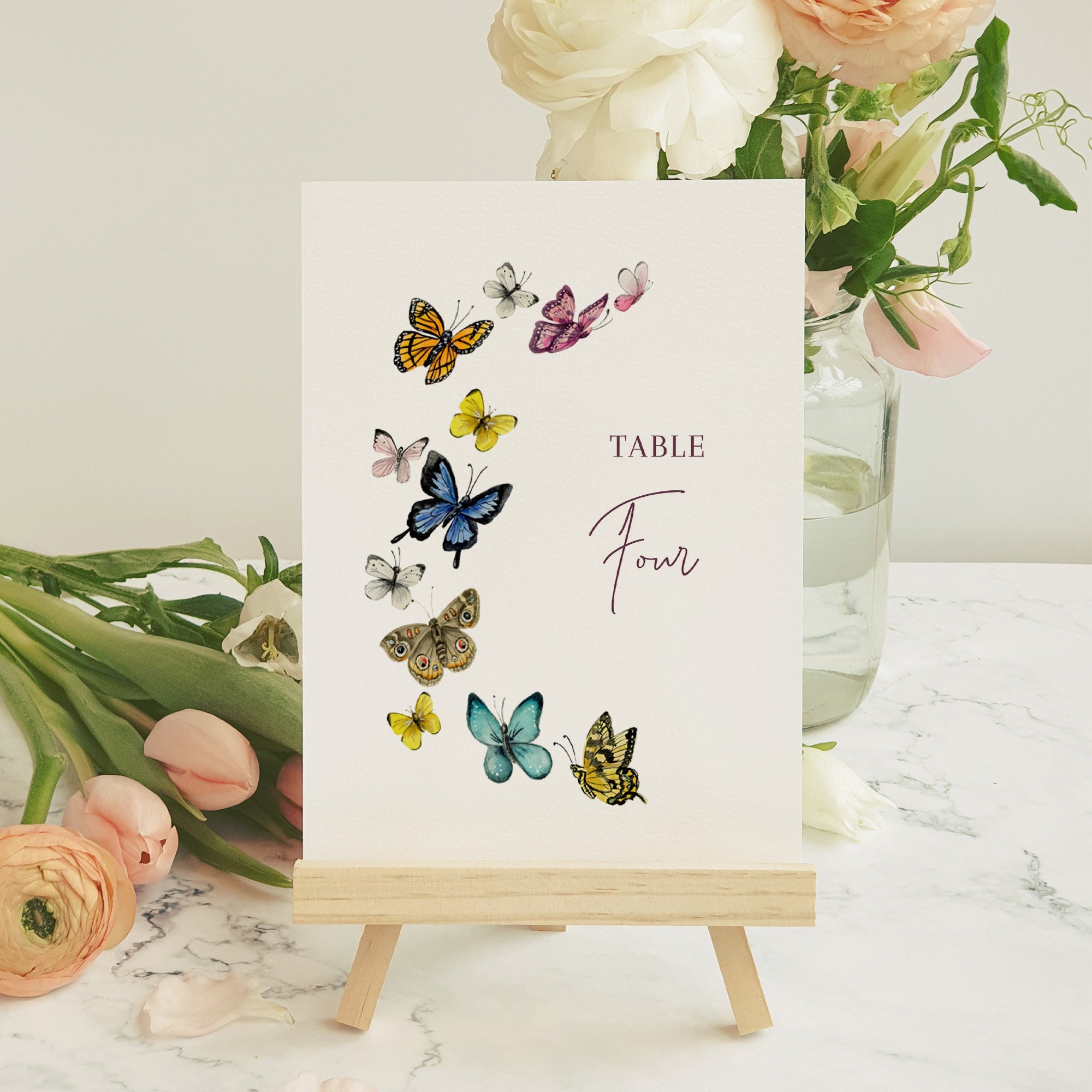 Butterfly Wedding Table Numbers TEMPLATE 5x7 Table Cards Etsy